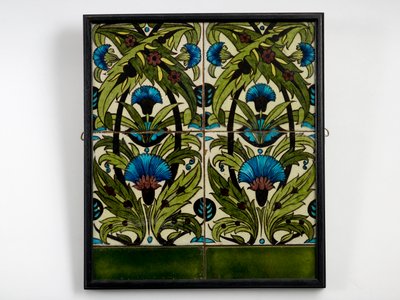 Panel of Six Tiles, Four Painted with 